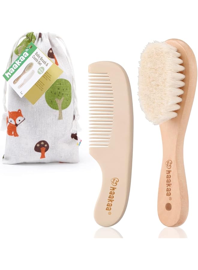 haakaa Goat Wool Baby Hair Brush And Comb Set 2 Pieces - Image 1