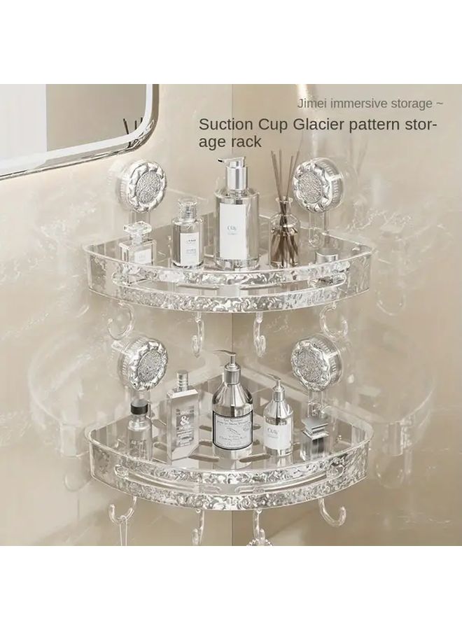 Transparent Gray Triangle Suction Cup Shelf No Drilling Bathroom Wall Mounted Organizer - Image 2