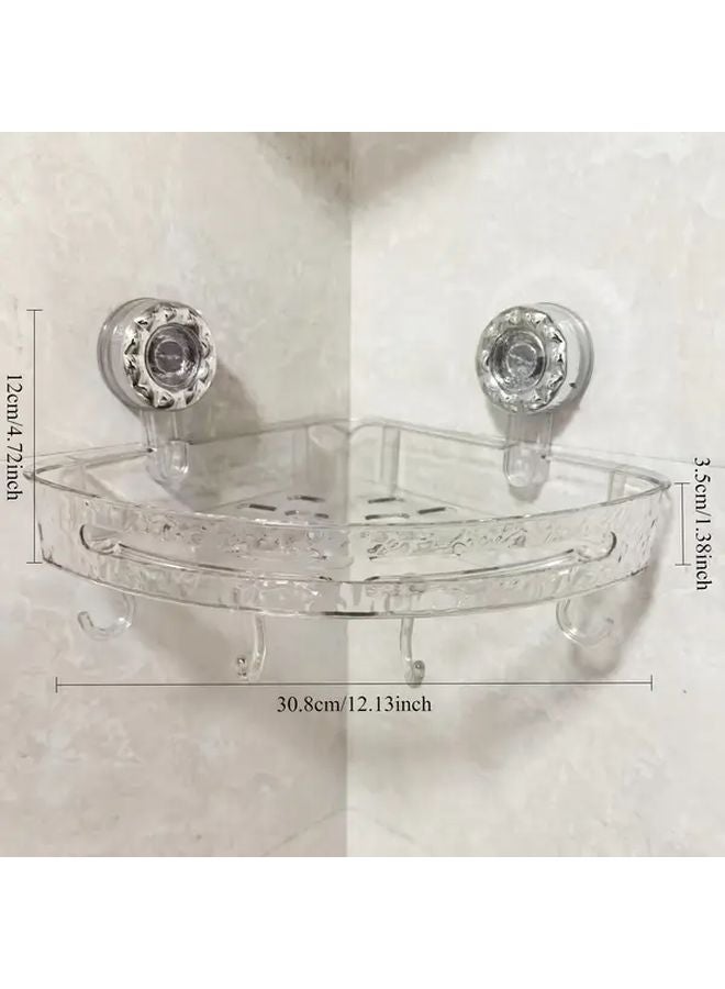 Transparent Gray Triangle Suction Cup Shelf No Drilling Bathroom Wall Mounted Organizer - Image 4