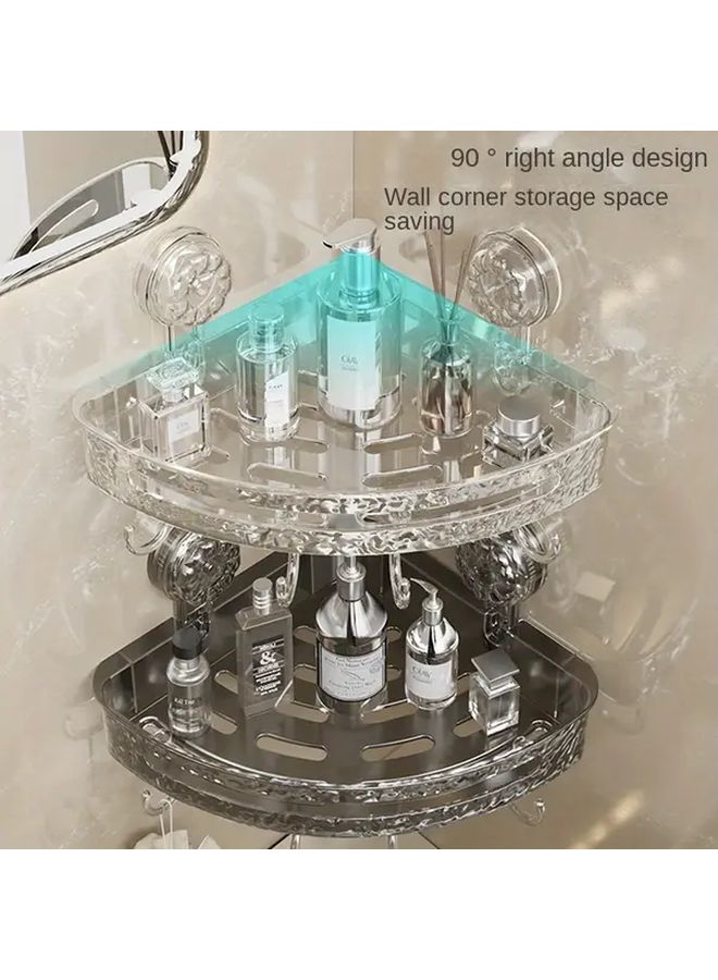 Transparent Gray Triangle Suction Cup Shelf No Drilling Bathroom Wall Mounted Organizer - Image 3