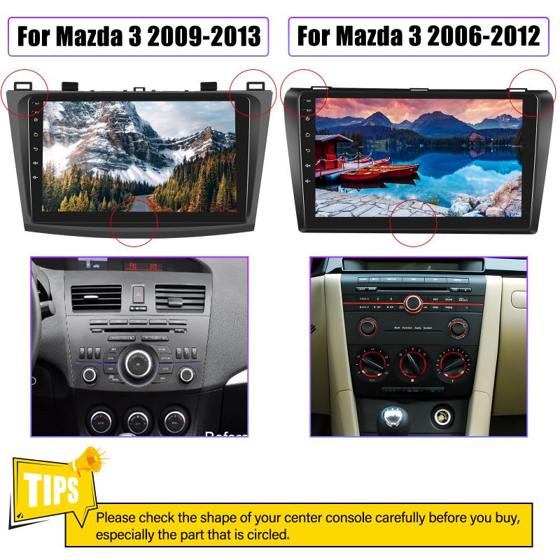 AMprime [2+64G] Android 13 Car Stereo for Mazda 3 2009-2013 with Wireless Carplay&Android Auto,9 Inch Car Radio Touch Screen Car Audio with GPS WiFi Bluetooth FM/RDS Radio Backup Camera SWC Dual USB/AUX-in - Image 3