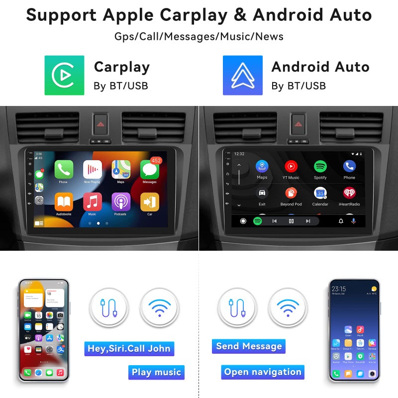 AMprime [2+64G] Android 13 Car Stereo for Mazda 3 2009-2013 with Wireless Carplay&Android Auto,9 Inch Car Radio Touch Screen Car Audio with GPS WiFi Bluetooth FM/RDS Radio Backup Camera SWC Dual USB/AUX-in - Image 2