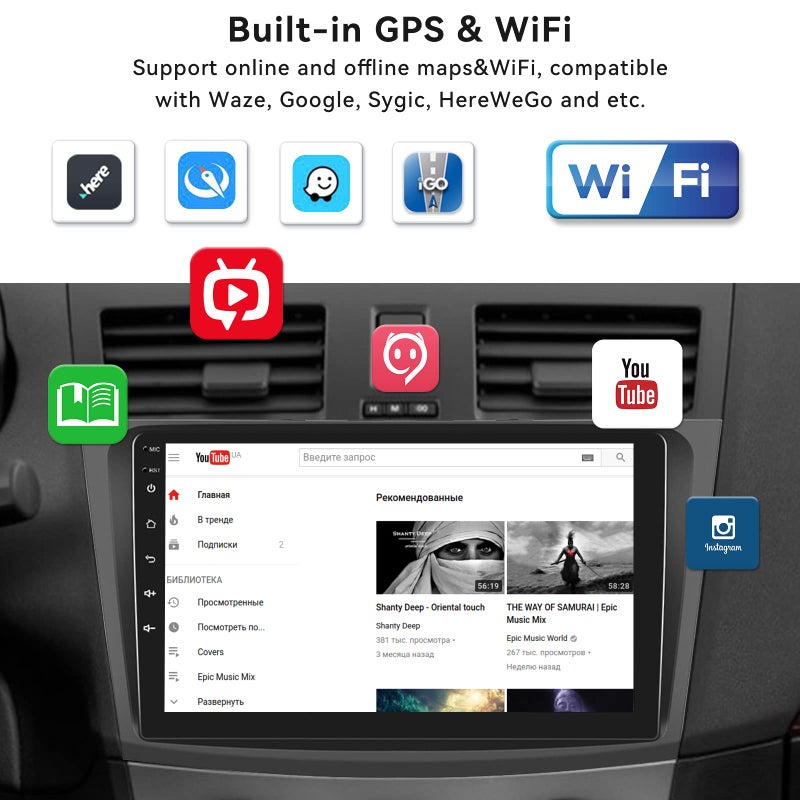 AMprime [2+64G] Android 13 Car Stereo for Mazda 3 2009-2013 with Wireless Carplay&Android Auto,9 Inch Car Radio Touch Screen Car Audio with GPS WiFi Bluetooth FM/RDS Radio Backup Camera SWC Dual USB/AUX-in - Image 4