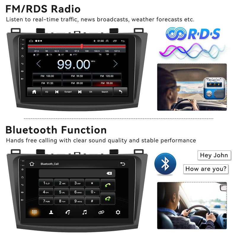 AMprime [2+64G] Android 13 Car Stereo for Mazda 3 2009-2013 with Wireless Carplay&Android Auto,9 Inch Car Radio Touch Screen Car Audio with GPS WiFi Bluetooth FM/RDS Radio Backup Camera SWC Dual USB/AUX-in - Image 5