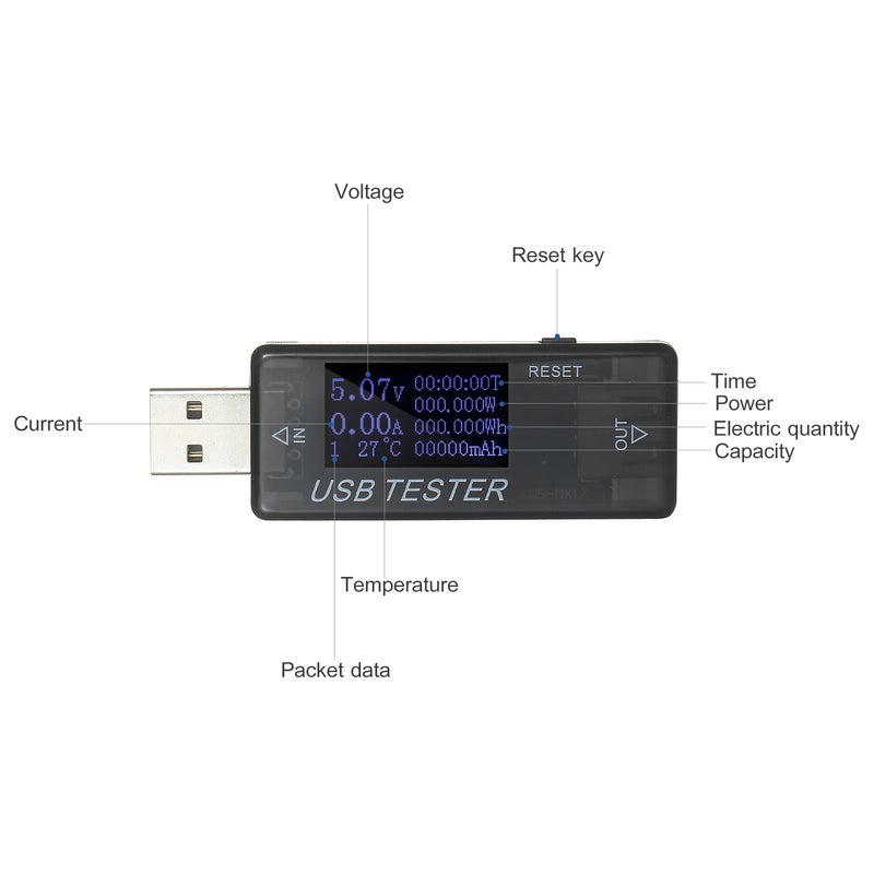 مقياس USB متعدد الوظائف 8 في 1، مقياس دقيق USB QC2.0، مراقب للتيار والجهد والسعة والطاقة، كاشف مقياس الجهد ومقياس التيار - Image 4