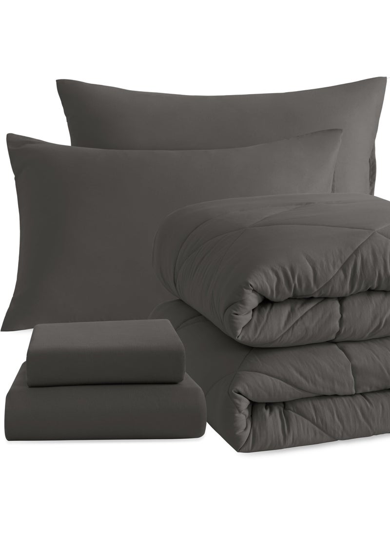 NTBAY NTBAY Twin Comforter Set with Sheets  5 Pieces Soft and Breathable Twin Bedding Set  Twin Bed in a Bag  Down Alternative Comforter Set Solid Color All Season  Kids Bedding Set  Dark Grey  - Image 1