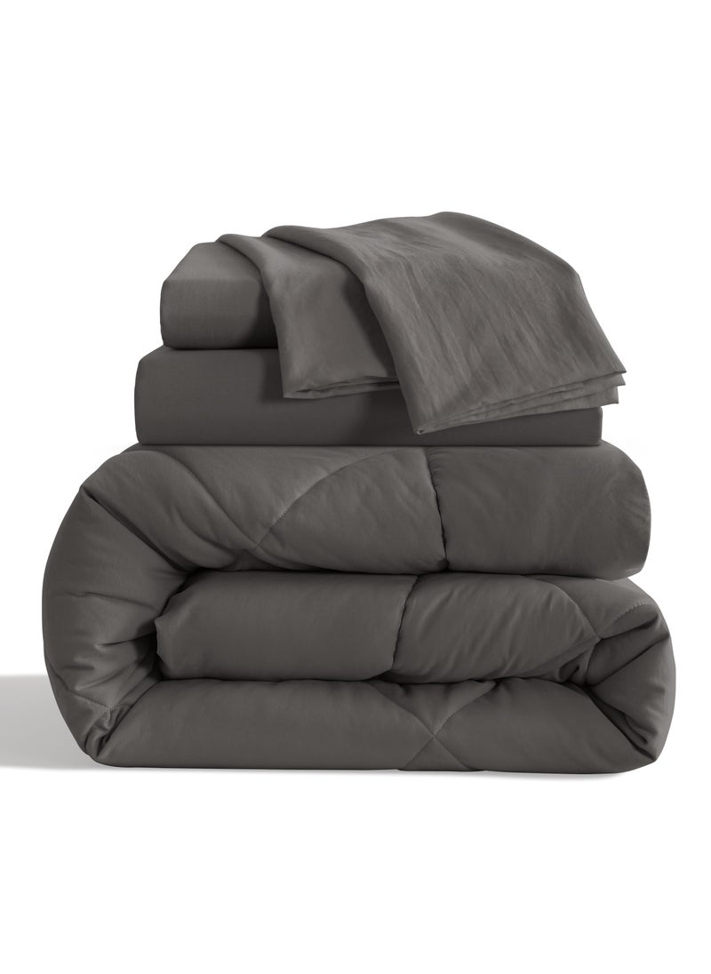 NTBAY NTBAY Twin Comforter Set with Sheets  5 Pieces Soft and Breathable Twin Bedding Set  Twin Bed in a Bag  Down Alternative Comforter Set Solid Color All Season  Kids Bedding Set  Dark Grey  - Image 2