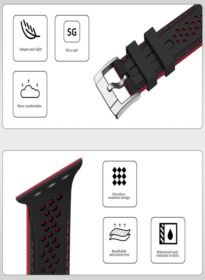 YISIWERA Sport Silicone Band Compatible with Apple Watch Band 42mm 44mm 45mm 49mm for Women Men,Soft Wristband Waterproof Replacement Sport Strap for iWatch Series 9 8 7 6 5 4 3 2 1 Ultra SE Black - Image 3