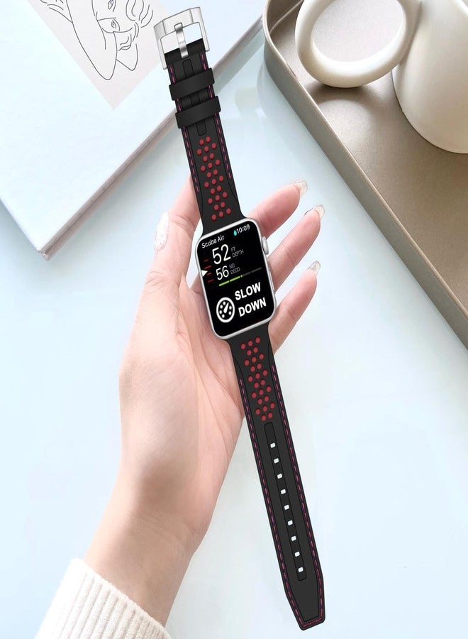 YISIWERA Sport Silicone Band Compatible with Apple Watch Band 42mm 44mm 45mm 49mm for Women Men,Soft Wristband Waterproof Replacement Sport Strap for iWatch Series 9 8 7 6 5 4 3 2 1 Ultra SE Black - Image 4