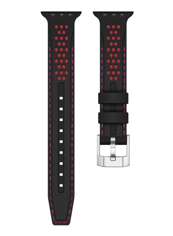 YISIWERA Sport Silicone Band Compatible with Apple Watch Band 42mm 44mm 45mm 49mm for Women Men,Soft Wristband Waterproof Replacement Sport Strap for iWatch Series 9 8 7 6 5 4 3 2 1 Ultra SE Black - Image 2