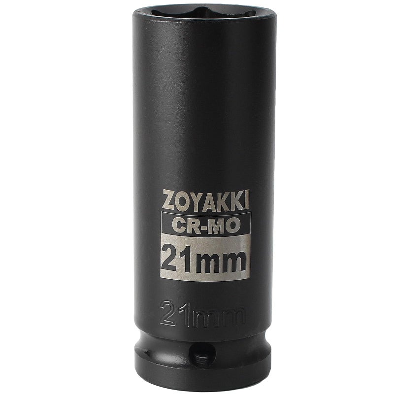 ZOYAKKI 12 Drive x 21 mm Deep 6 PT Impact Socket CRMO12inch Drive 6 Point Axle Nut Socket for Easy Removal of Axle Shaft Nuts Metric 21MM