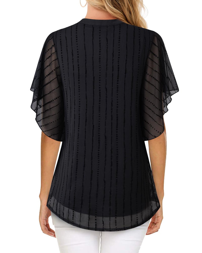 Timeson Womens Blouses for Work Professional,Ladies Summer Tops and Blouses Trendy 2024 Elegant Dress Shirts for Office No Iron Business Casual Outfits Fancy Tunics Modlily Sheer Tops Black Stripe XL - Image 3