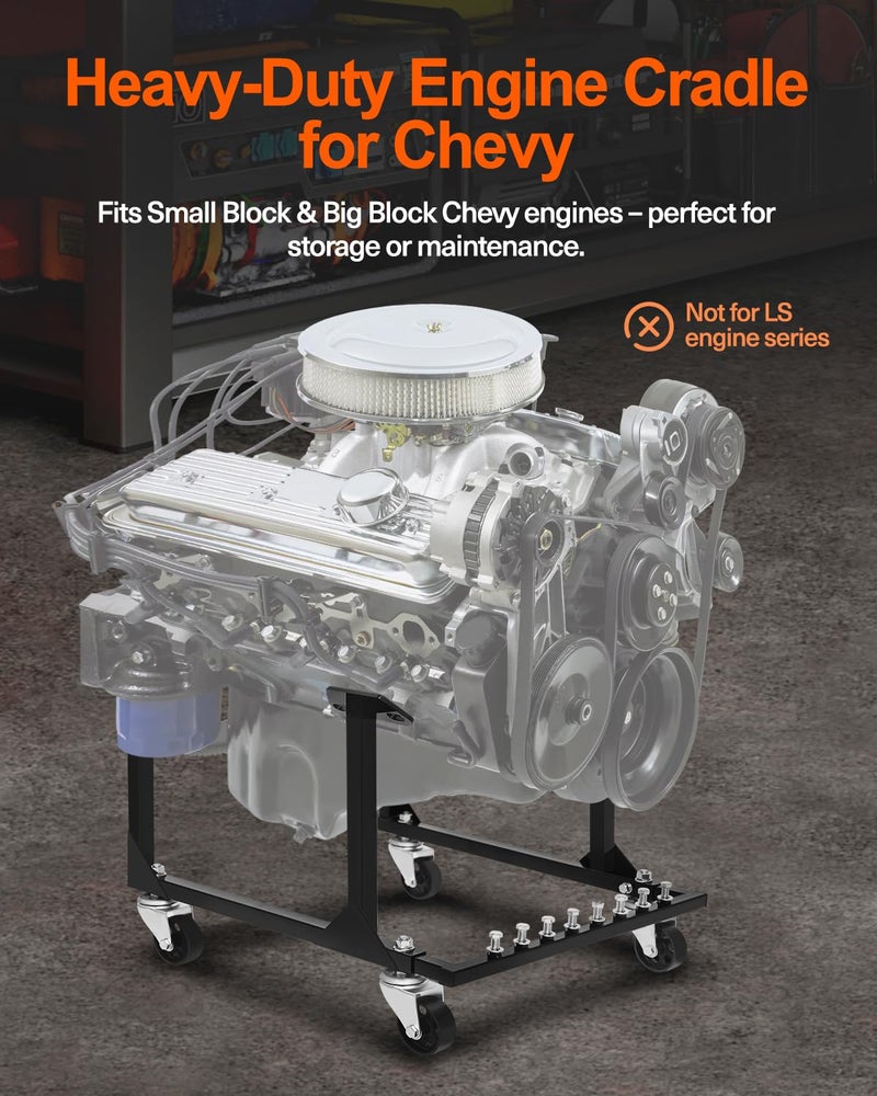 JY PERFORMANCE Rolling Engine Cradle Stand with Wheels Compatible with Chevy Small Block and Big Block, Heavy Duty Steel Engine Cradle, 750 LBS Capacity - Image 3