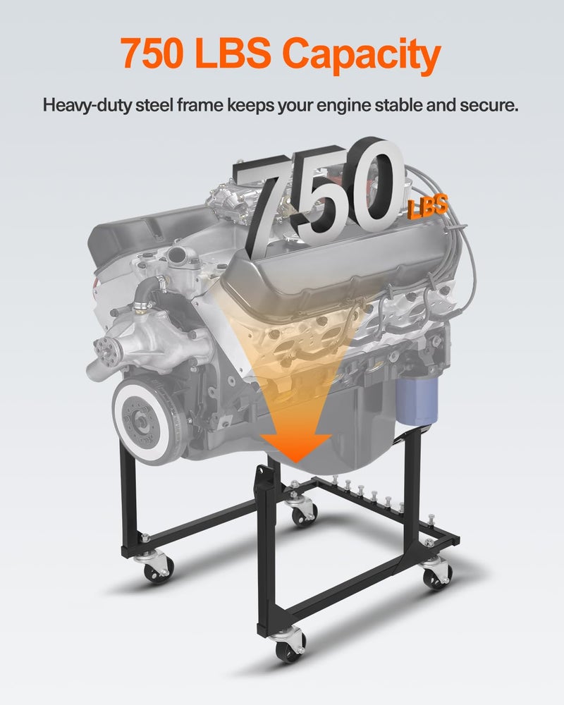 JY PERFORMANCE Rolling Engine Cradle Stand with Wheels Compatible with Chevy Small Block and Big Block, Heavy Duty Steel Engine Cradle, 750 LBS Capacity - Image 4