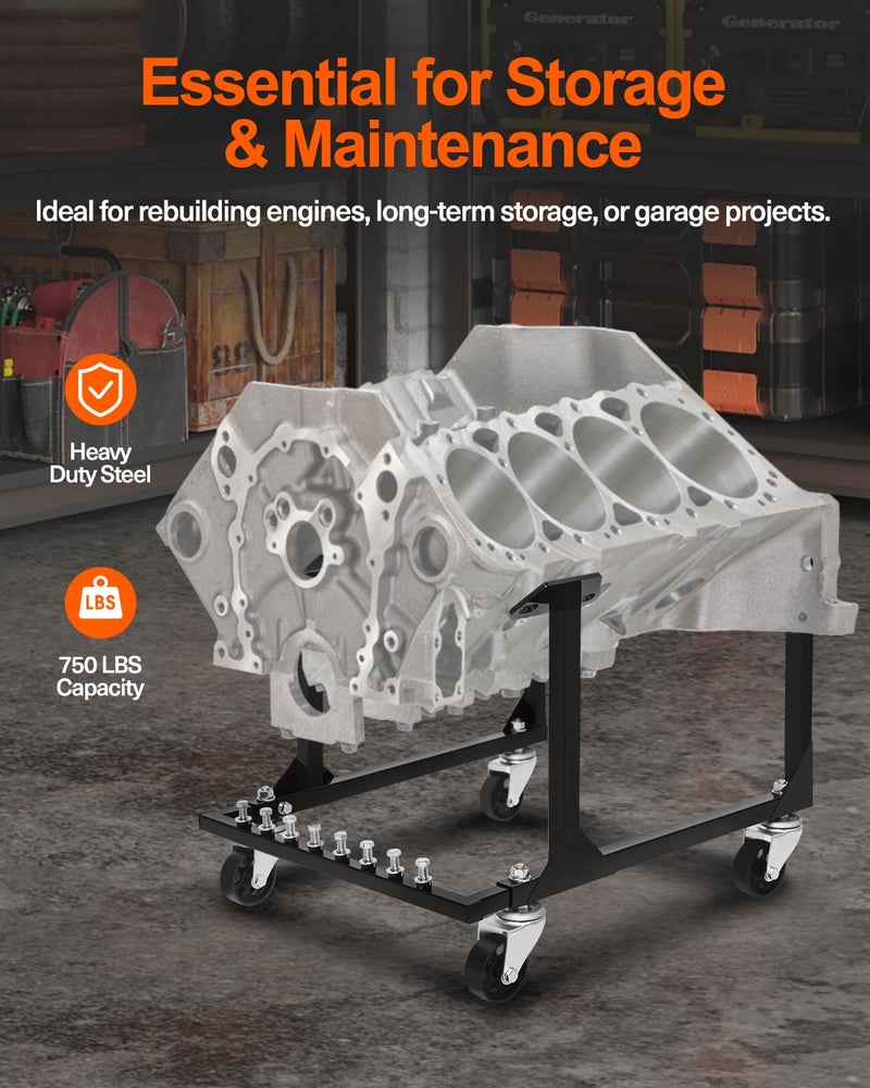 JY PERFORMANCE Rolling Engine Cradle Stand with Wheels Compatible with Chevy Small Block and Big Block, Heavy Duty Steel Engine Cradle, 750 LBS Capacity - Image 2