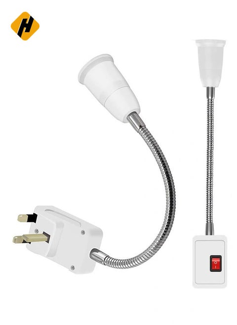 Lamp Bulbs Holder Converter Adapter UK Plug AC Power to E27 LED Bulbs Socket Adapter with On/Off Switch Universal Metal Extension Wall Lights Base