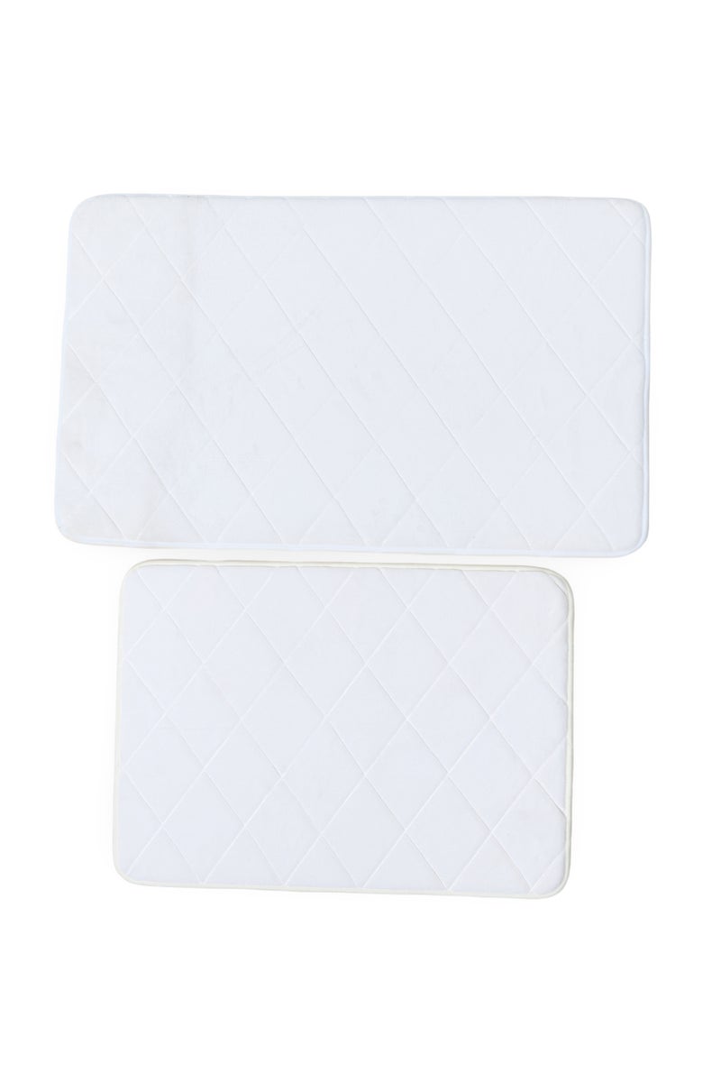 REAL SIMPLE 2 Pieces Checkered Extra Soft Bath Mat, White - Image 1