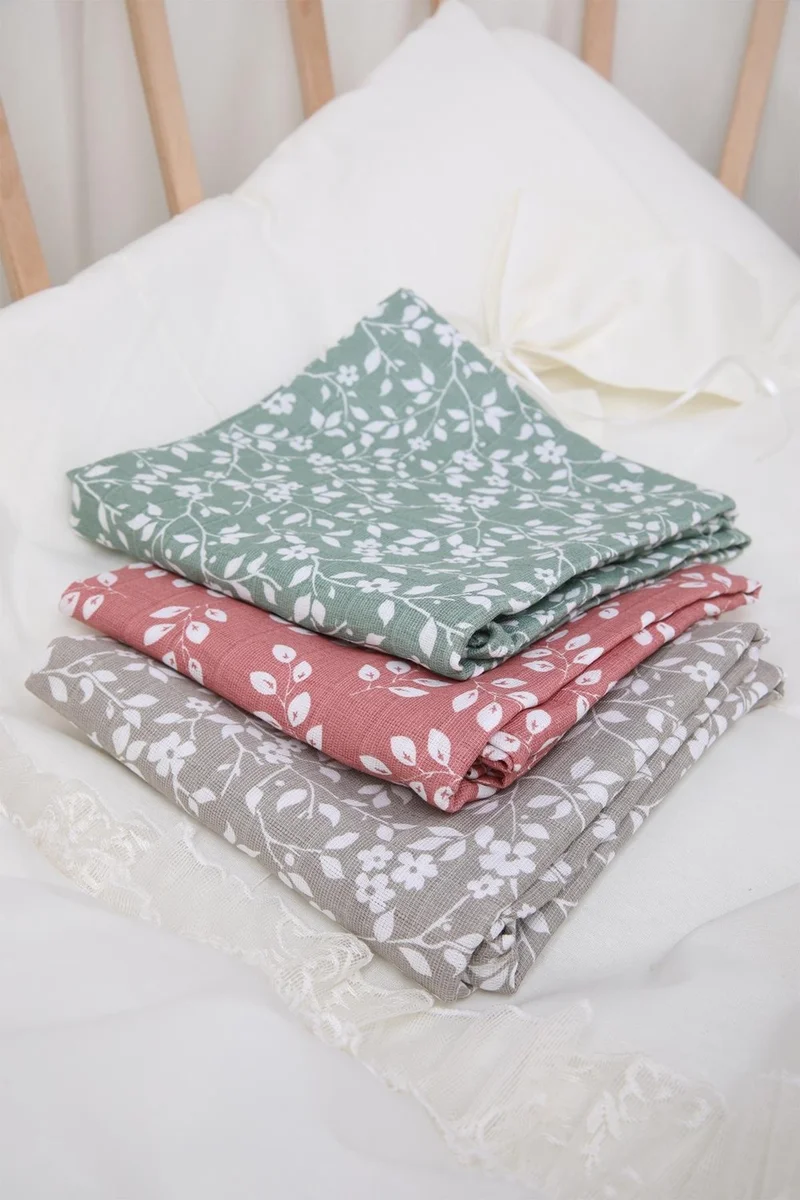 بيبي هولا Babyhola Muslin Cover 80X80CM Leaf Pattern Organic Gift Breastfeeding Bottom Opening Newborn Stroller Cover