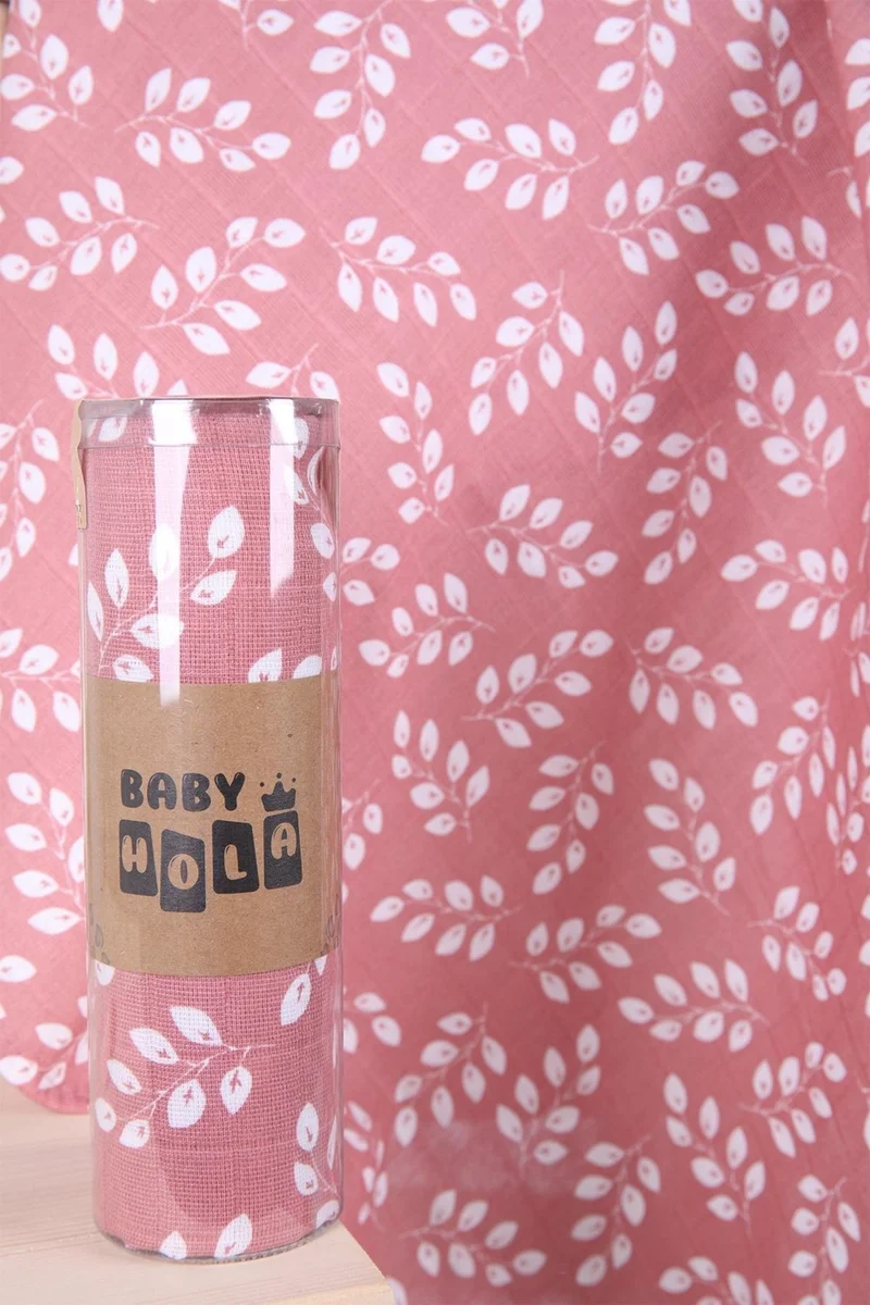 بيبي هولا Babyhola Muslin Cover 80X80CM Leaf Pattern Organic Gift Breastfeeding Bottom Opening Newborn Stroller Cover