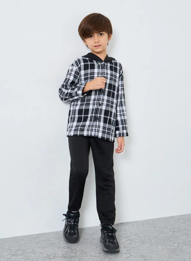 Styli Styli Checked Flannel Hooded Shirt and Joggers Set