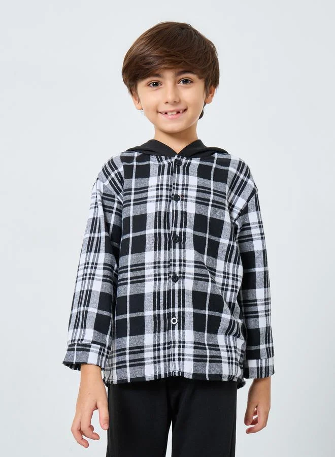 Styli Styli Checked Flannel Hooded Shirt and Joggers Set
