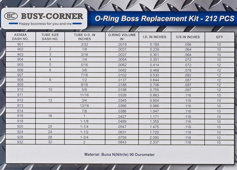 BUSY-CORNER O-Ring BOSS Hydraulic SAE 212 Pieces O Rings Seal Kit Buna-N 90A for Boss Tube Fitting Application Hydraulic Fitting Hydraulic Pumping Sealing Straight Thread Tube Fittings - Image 2