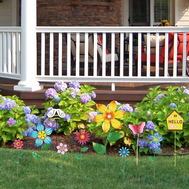 hogardeck Garden Decor for Outside, Set of 10 Metal Flowers Decorative Garden Stakes for Spring Decor, Gardening Gifts for Women Mom Grandma Wife, Yard Art Outdoor Lawn Porch Pathway Decorations - Image 2