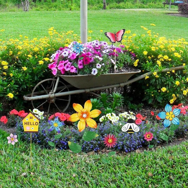 hogardeck Garden Decor for Outside, Set of 10 Metal Flowers Decorative Garden Stakes for Spring Decor, Gardening Gifts for Women Mom Grandma Wife, Yard Art Outdoor Lawn Porch Pathway Decorations - Image 4