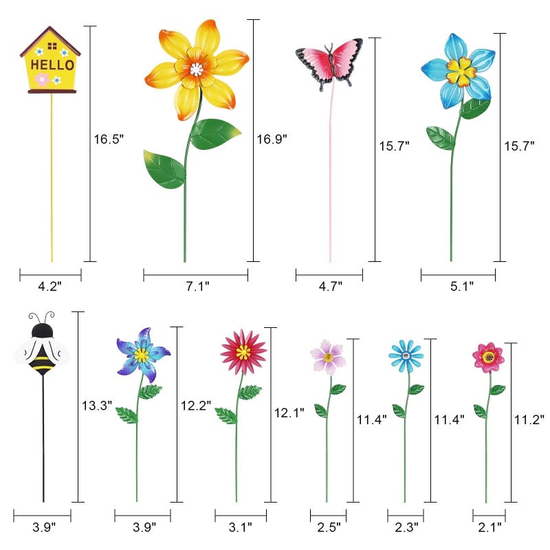 hogardeck Garden Decor for Outside, Set of 10 Metal Flowers Decorative Garden Stakes for Spring Decor, Gardening Gifts for Women Mom Grandma Wife, Yard Art Outdoor Lawn Porch Pathway Decorations - Image 3