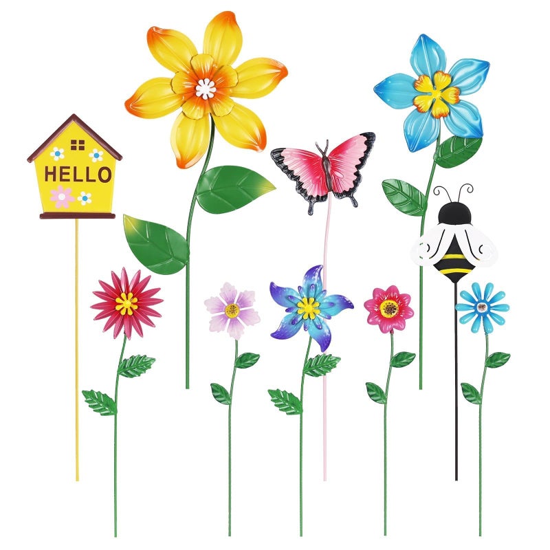 hogardeck Garden Decor for Outside, Set of 10 Metal Flowers Decorative Garden Stakes for Spring Decor, Gardening Gifts for Women Mom Grandma Wife, Yard Art Outdoor Lawn Porch Pathway Decorations - Image 1