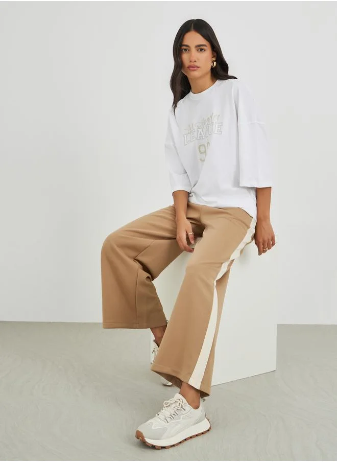 Styli Styli Scuba Wide Leg Joggers with Side Seam Panel