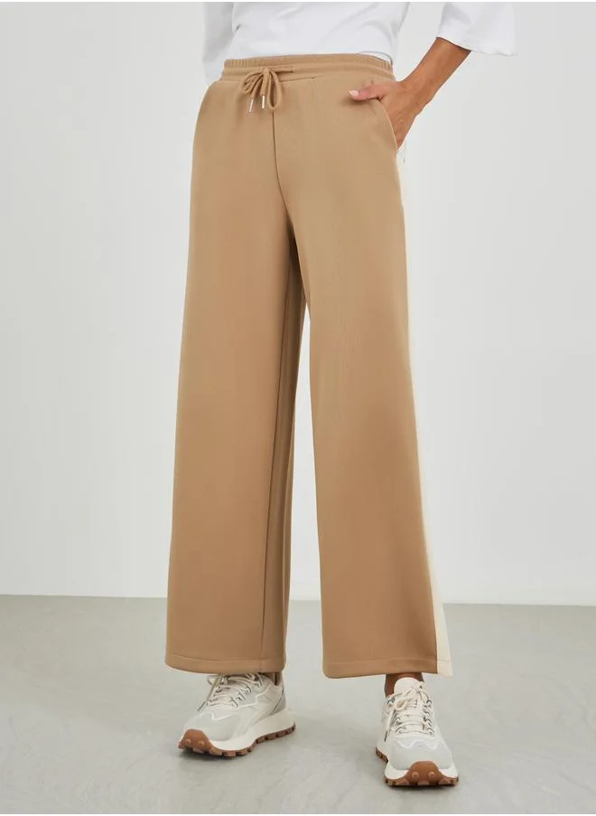 Styli Styli Scuba Wide Leg Joggers with Side Seam Panel