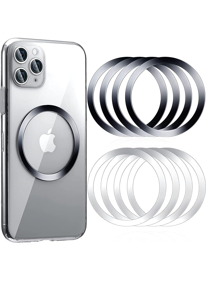 Boolygo 8 Pieces Magnetic Wireless Car Charger Metal Rings With Sticker Universal Metal Rings, Black And Silver - Image 1
