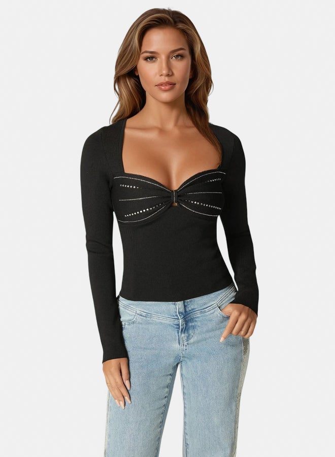 bebe Embelished Long Sleeve Sweater - Image 1