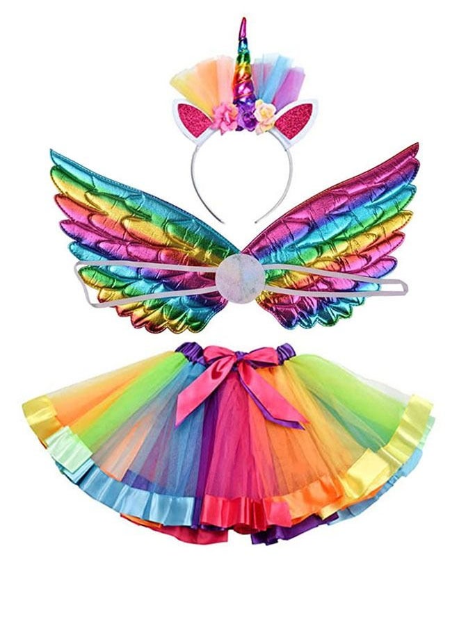 ZCM-HAPPY Fairy Tale Cute Tutu Unicorn Headband Wings Outfit - Theme Party Fancy Dress Costume Cosplay Costume 