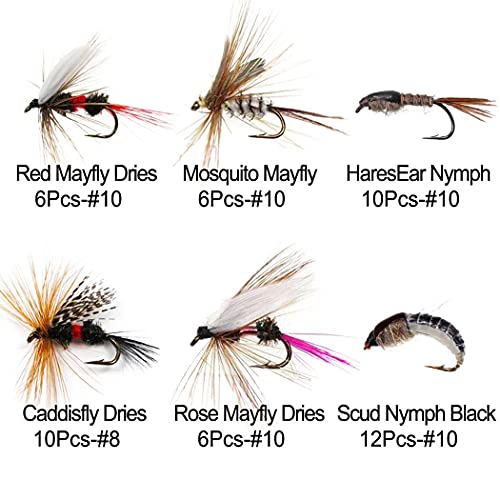 Handwork Handmade Fly Fishing Kit, 50/114 Pcs with Dry/Wet Flies, Streamers, Fly Assortment for Trout & Bass Fishing - 50 Pcs/Set, 6 Mixed Styles - Image 2