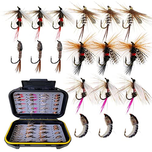 Handwork Handmade Fly Fishing Kit, 50/114 Pcs with Dry/Wet Flies, Streamers, Fly Assortment for Trout & Bass Fishing - 50 Pcs/Set, 6 Mixed Styles - Image 1