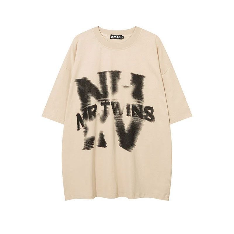 200G American High Street Graffiti Letter Short Sleeve Cotton T-Shirt Men'S And Women'S Loose Fashion Brand Hip Hop Oversize T-Shirt - Image 1
