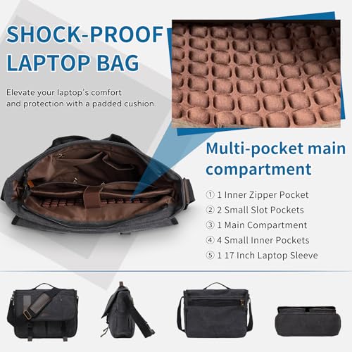 VX VONXURY Messenger Bag, 17 In Laptop Bag Water Resistant Canvas Shoulder Bag Satchel Briefacse for Men by VONXURY - Image 3