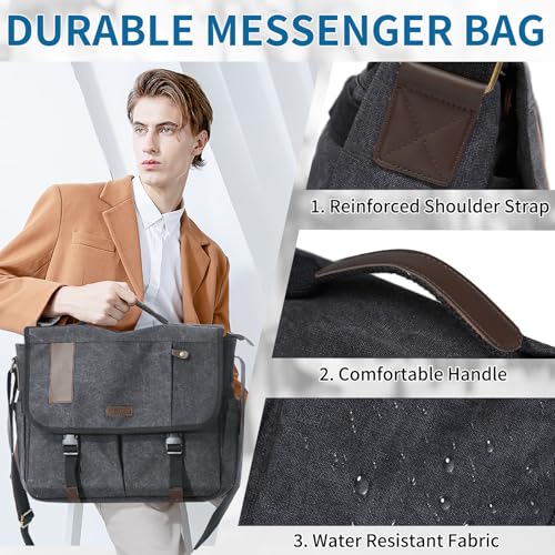 VX VONXURY Messenger Bag, 17 In Laptop Bag Water Resistant Canvas Shoulder Bag Satchel Briefacse for Men by VONXURY - Image 4