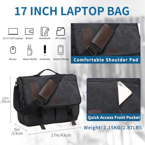 VX VONXURY Messenger Bag, 17 In Laptop Bag Water Resistant Canvas Shoulder Bag Satchel Briefacse for Men by VONXURY - Image 2