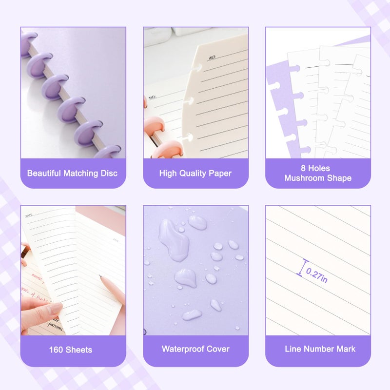 MOSA BEAR Discbound Notebook, 8-Disc Disbound Planner with Removable Pages, 180 Pages Spiral Notebook, Poly Cover Discbound Planner for Work, Travel, Note Taking(With Index Sticker),Purple,A5 - Image 3