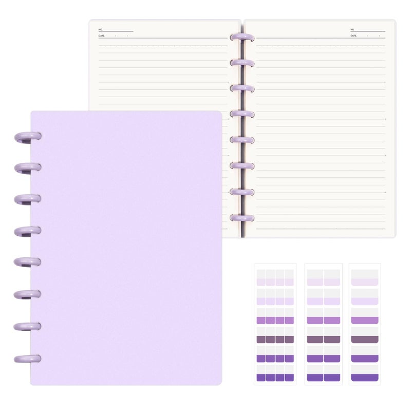 MOSA BEAR Discbound Notebook, 8-Disc Disbound Planner with Removable Pages, 180 Pages Spiral Notebook, Poly Cover Discbound Planner for Work, Travel, Note Taking(With Index Sticker),Purple,A5 - Image 1