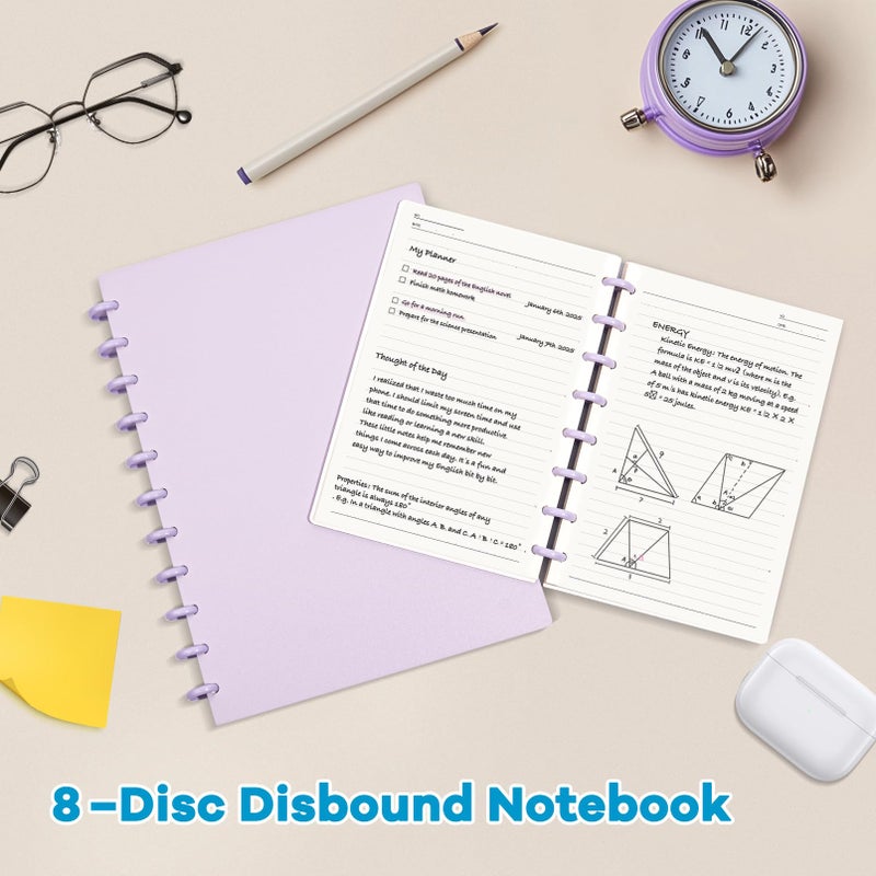 MOSA BEAR Discbound Notebook, 8-Disc Disbound Planner with Removable Pages, 180 Pages Spiral Notebook, Poly Cover Discbound Planner for Work, Travel, Note Taking(With Index Sticker),Purple,A5 - Image 4