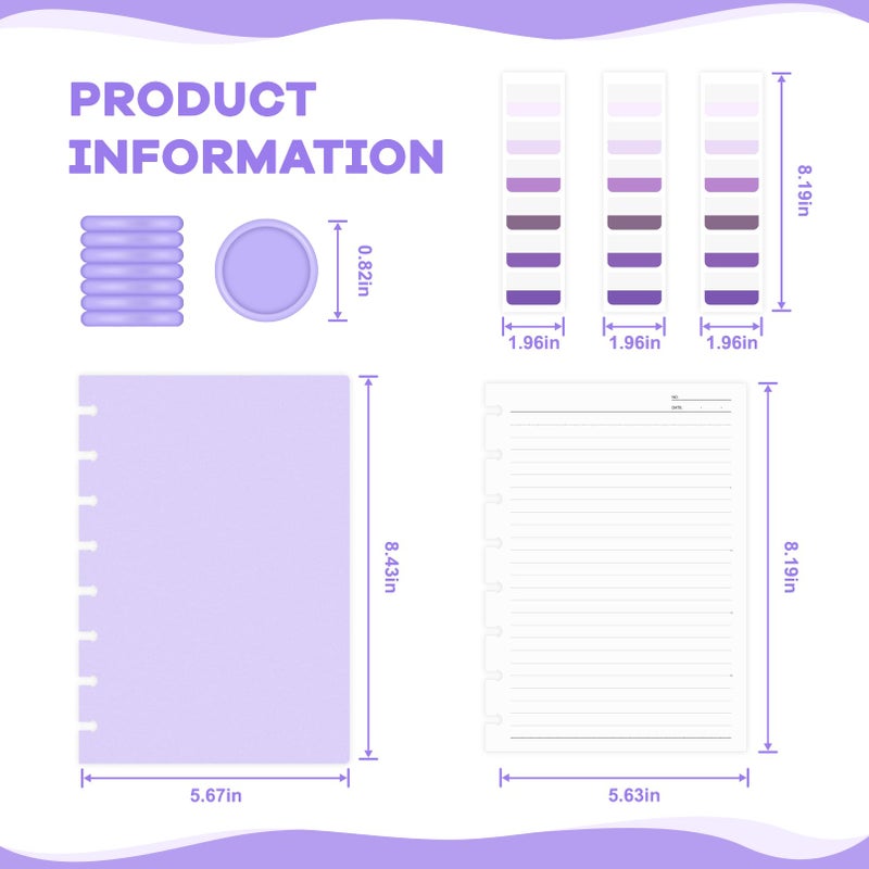 MOSA BEAR Discbound Notebook, 8-Disc Disbound Planner with Removable Pages, 180 Pages Spiral Notebook, Poly Cover Discbound Planner for Work, Travel, Note Taking(With Index Sticker),Purple,A5 - Image 2