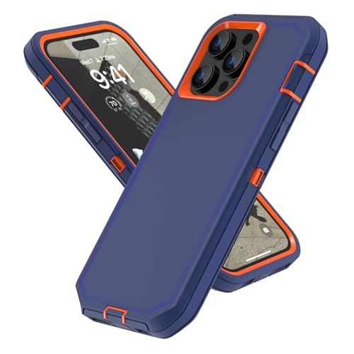 Sansunto Compatible for iPhone 13 Pro Max Case, iPhone 12 Pro Max 3 Layer Full Body Protective Phone Case, Armor Hybrid Tough Rugged Durable Heavy Duty Cover for Men & Women. (Navy/Orange) - Image 1