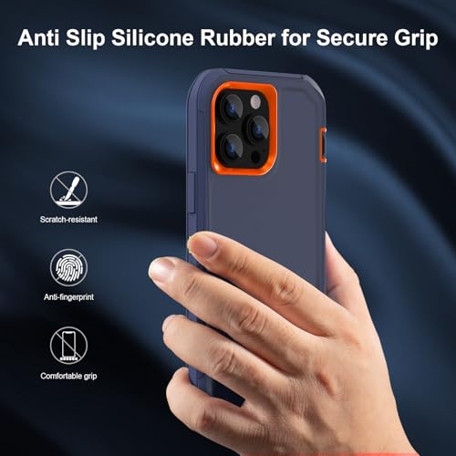 Sansunto Compatible for iPhone 13 Pro Max Case, iPhone 12 Pro Max 3 Layer Full Body Protective Phone Case, Armor Hybrid Tough Rugged Durable Heavy Duty Cover for Men & Women. (Navy/Orange) - Image 4