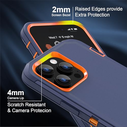 Sansunto Compatible for iPhone 13 Pro Max Case, iPhone 12 Pro Max 3 Layer Full Body Protective Phone Case, Armor Hybrid Tough Rugged Durable Heavy Duty Cover for Men & Women. (Navy/Orange) - Image 2