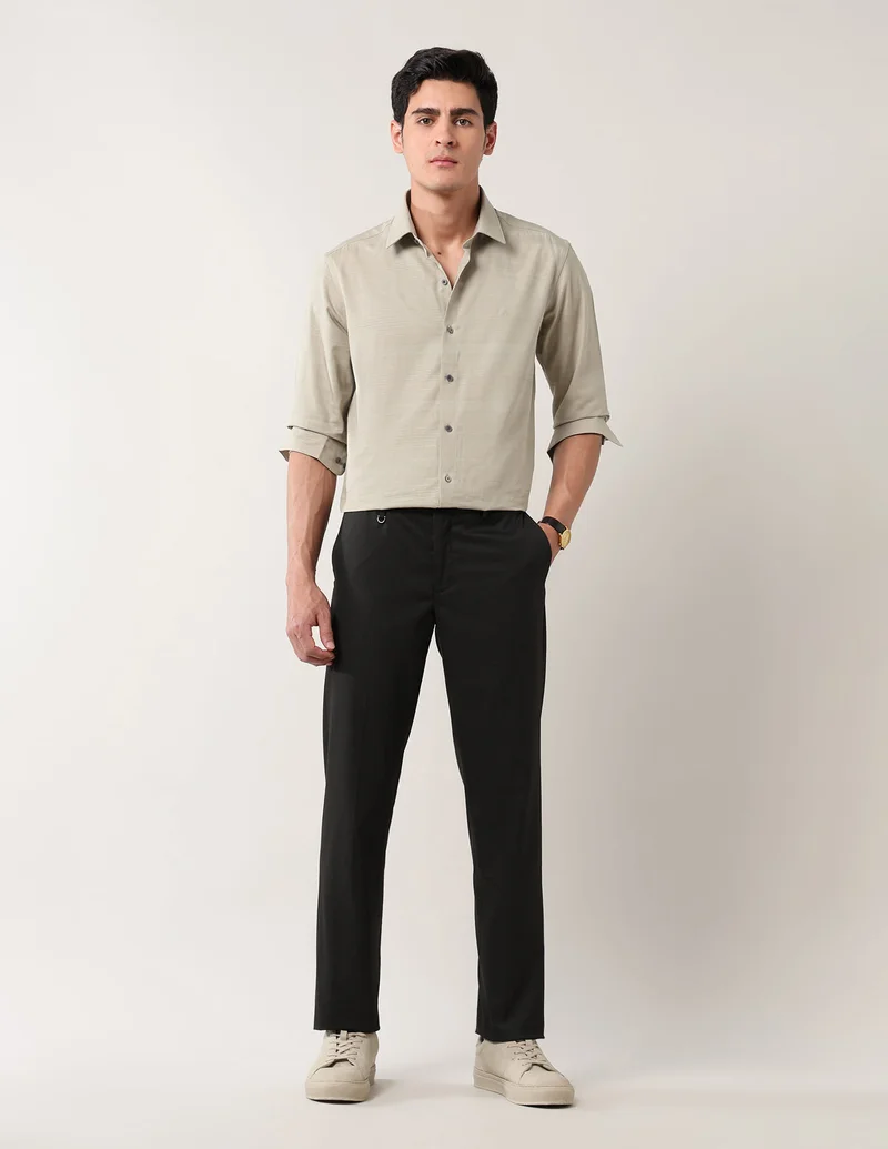 Arrow Dark Brown Mid Rise Dobby Trousers for Men | Best Price UAE