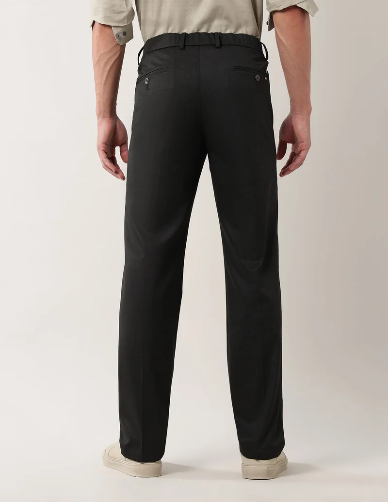 Arrow Dark Brown Mid Rise Dobby Trousers for Men | Best Price UAE